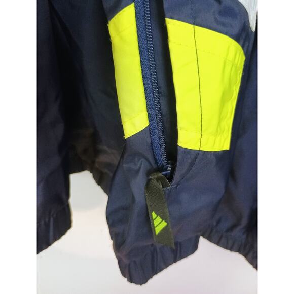 Vintage Adidas Jacket Mens Large Navy Blue Green Vented Hooded Retro Windbreaker - Picture 9 of 12